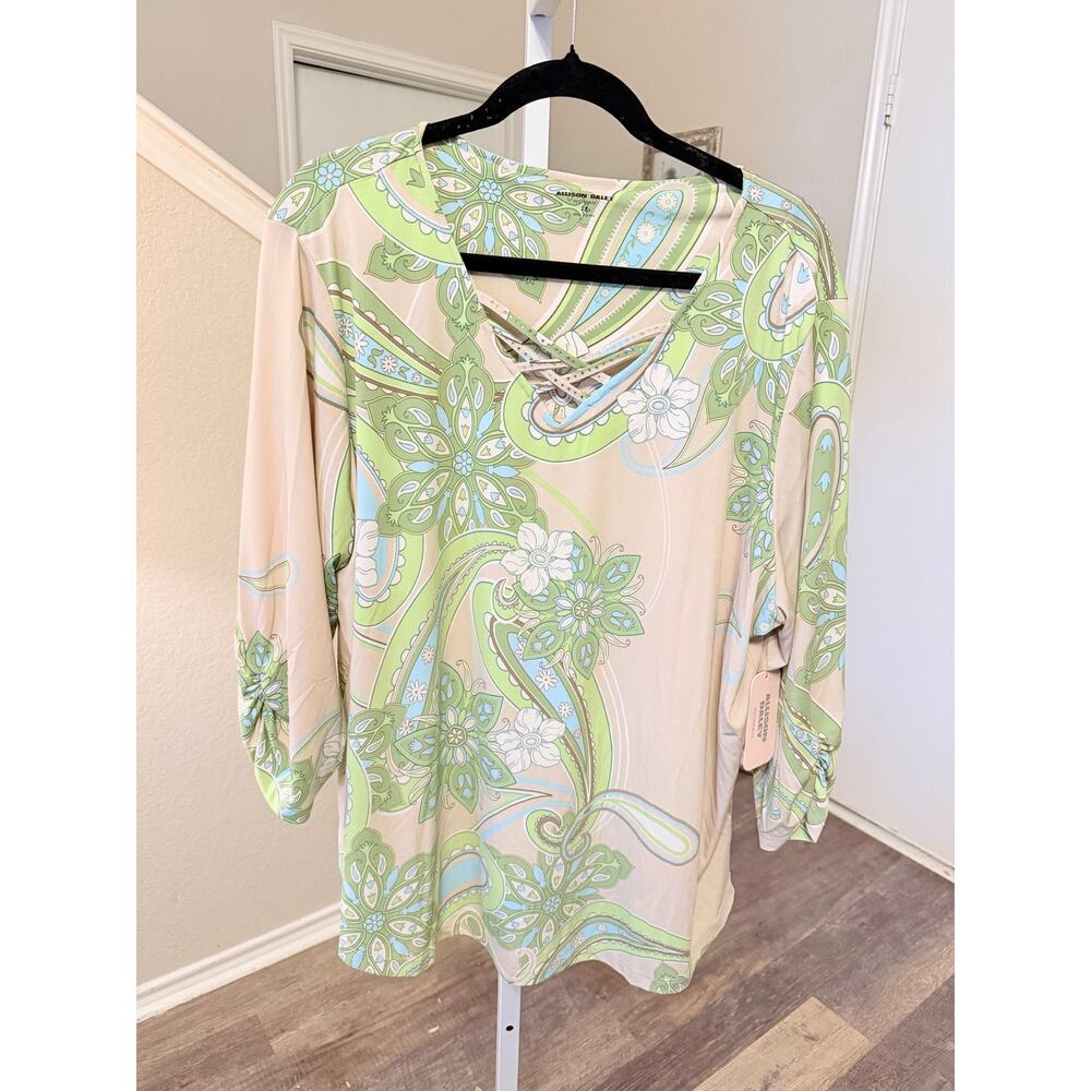 Allison Daley Green Cream Blouse Size 2X NWT